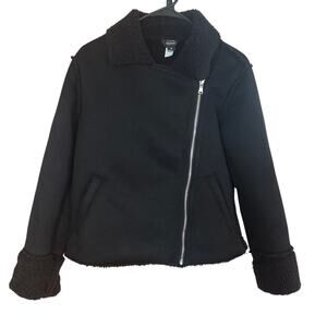 ESMARA black faux‎ suede leather black fleece lined zip jacket SIZE 8